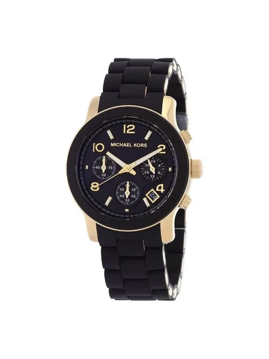 NWT Michael Kors Runway Chronograph Quartz Black Dial Ladies Watch