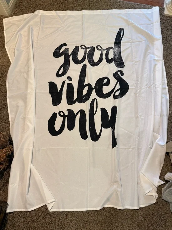 Good Vibes Only Shower Curtain- Black on White