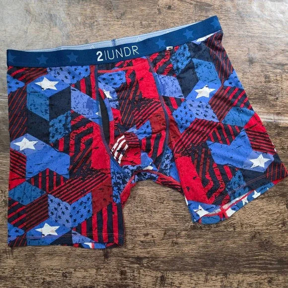 2UNDR Boxer Briefs Mens 3XL Red Blue Stars Stripes Swing Shift Joey Pouch