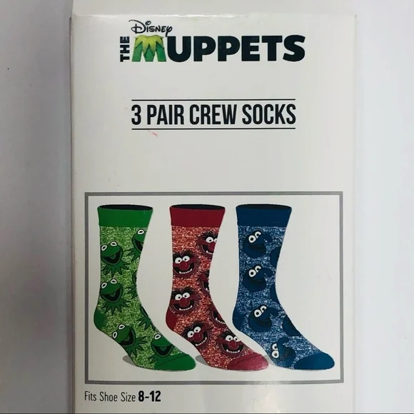 THE MUPPETS 3 Pair Crew Socks 8-12 NEW