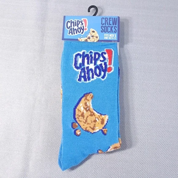 One‎ Pair Chips Ahoy! Men's Shoe Size 6-12 Crew Socks Blue Fun Snack Cookie