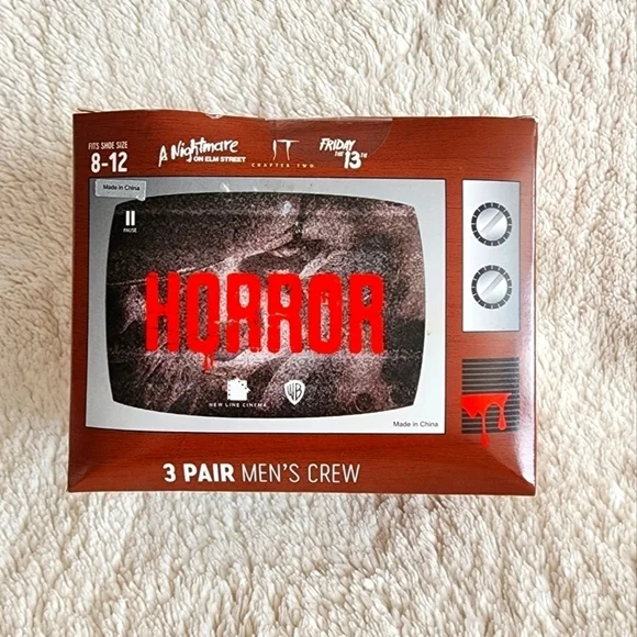 New Horror movies Men's 3-Pack of Crew Socks with Novelty Gift Box, Sizes 8-12