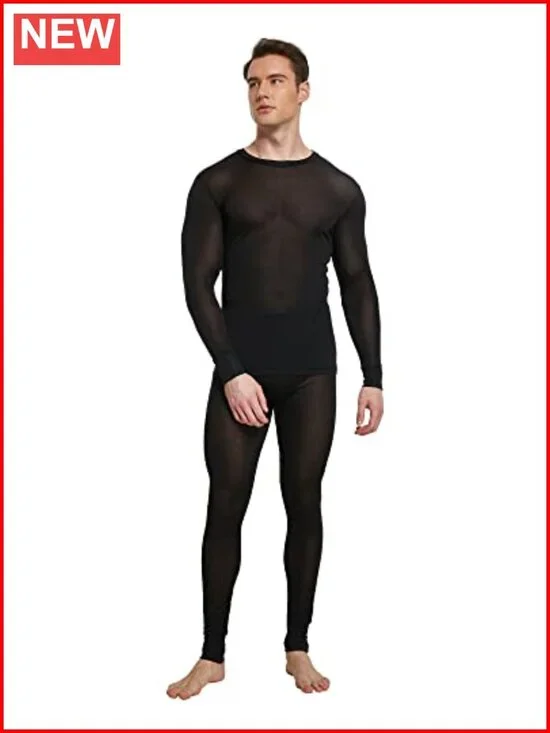 Men's Pure Mulberry Silk Knitted Thermal Underwear Top Long Sleeve Crew Neck