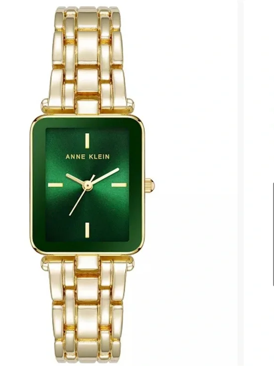 Anne Klein Quartz Classic Rectangular Green and Gold-Tone Alloy Metal Watch