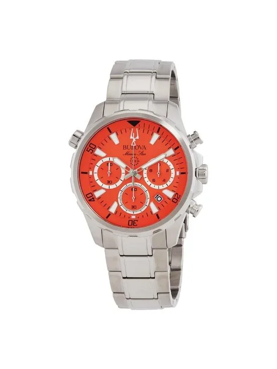 NWT Bulova Marine Star Chronograph Quartz Orange Dial Men's Watch