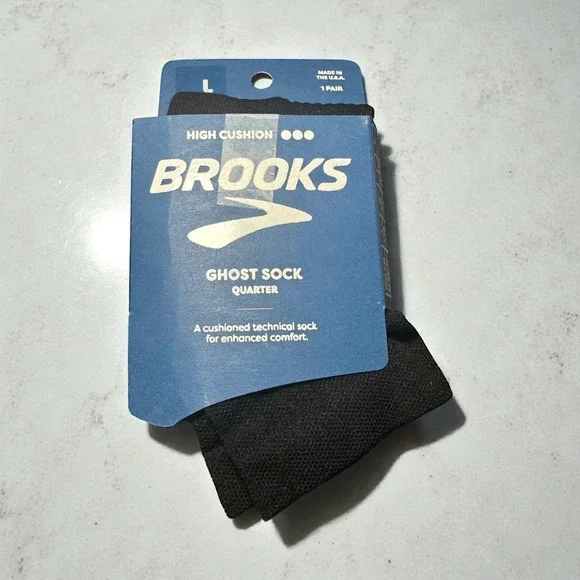 Brooks Ghost No Show‎ Socks Men's Large9-11.5 Black Cushioned Comfort
