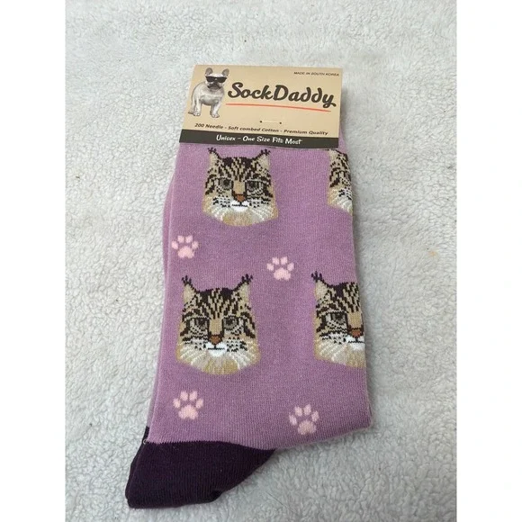 SockDaddy Crew Socks Unisex OSFM Purple Maine Coon Cat Pet Lovers 801-6