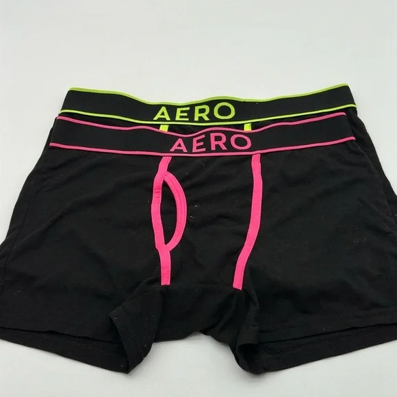 Aeropostale Boxer Brief Size Medium 2 Count Fly-Front Cotton Stretch Pink &Green