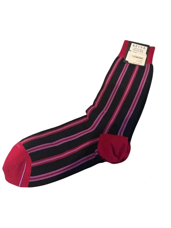 Duchamp Men's Black Dress Socks with‎ Red and Pink Stripes size Large NWT