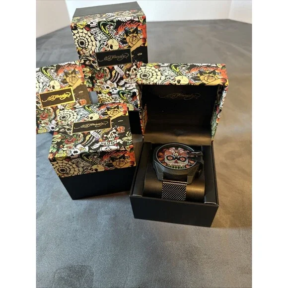 Ed Hardy Day Of The Dead Watch New In Box Skull Face Link Band Vibes For Days