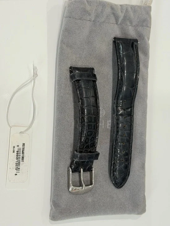 Black Black Genuine Alligator Watch Strap with Silver Buckle Size 18