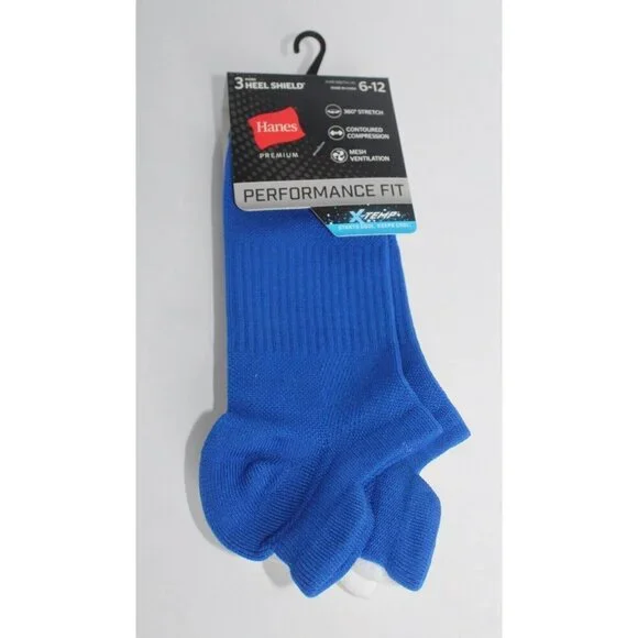 Hanes Premium Men's Socks Heel Shield Performance Fit X-Temp 3-Pr Size 6-12 Blue