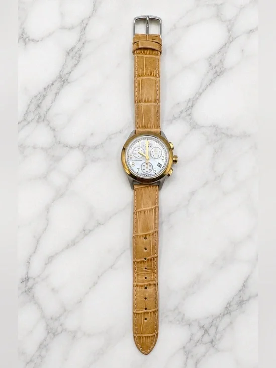 Timex Indiglo Silver & Gold Pearl Leather Strap Chronograph Watch T2M712