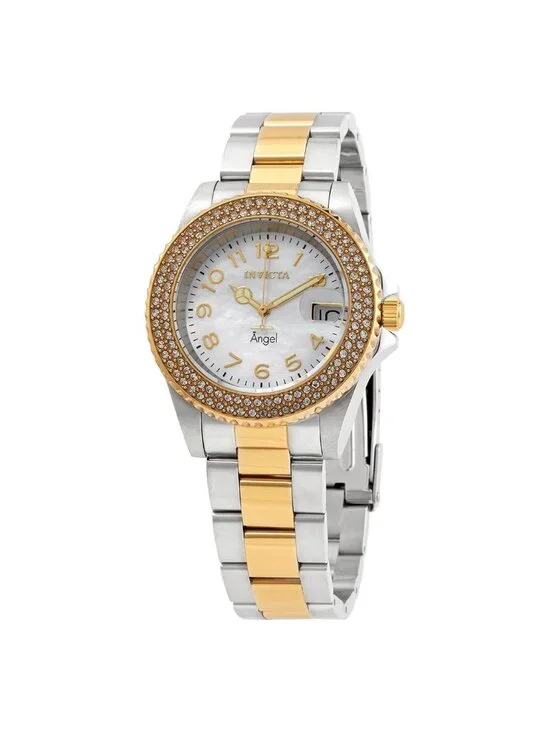 NWT Invicta Angel Quartz Crystal White Mother of Pearl Dial Ladies Watch