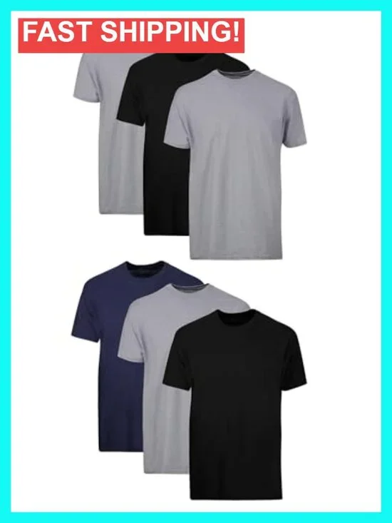 Men's Cotton Undershirt Multipack - 6 Pack, Crew Neck, Short Sleeve
