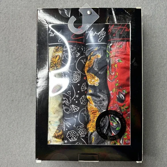Ed Hardy Performance Boxer Briefs Mens Medium Multicolor 4 Pack Tattoo Print