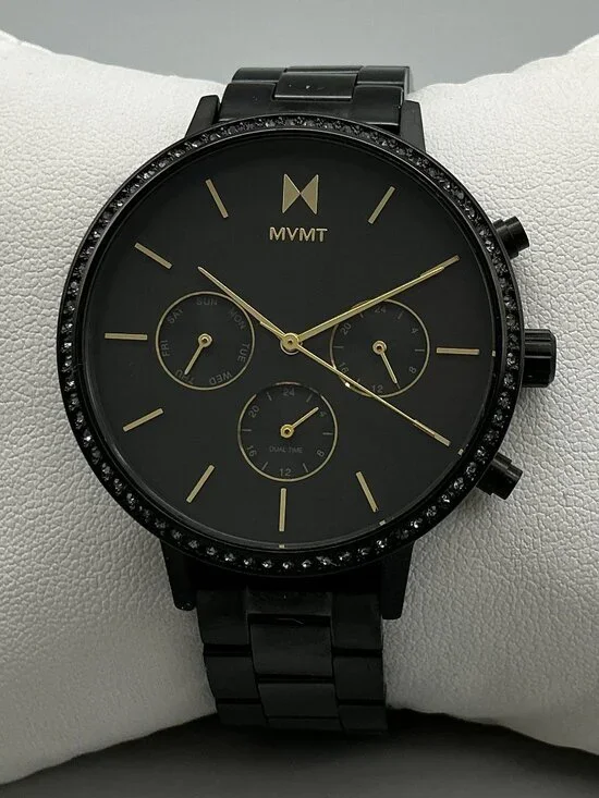 MVMT Women's Nova Caviar Watch 38mm Black Crystals Multifunction New Battery 6.5