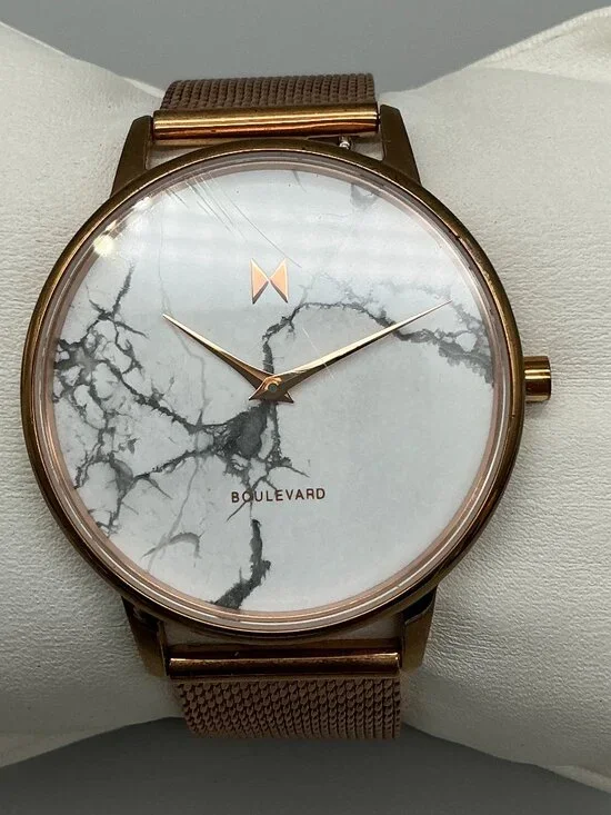 MVMT Boulevard Malibu Marble Women Watch 38mm Rose Gold Tone Mesh New Battery
