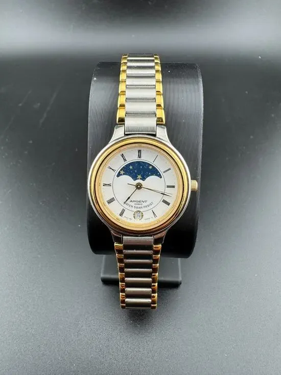 Casio Argent LTW-70M Two-Tone Moonphase Watch w/ Box Vintage