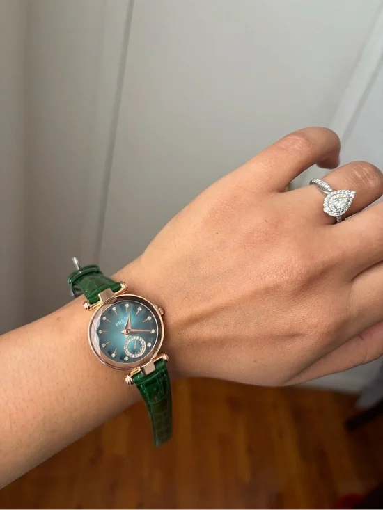 Green Patent Leather Strap Women's Watch with Rose Gold Case