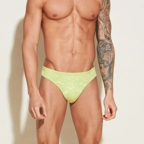 Cosabella Never Say Never Mens Lace Thong Lime Green Floral Low Rise Underwear