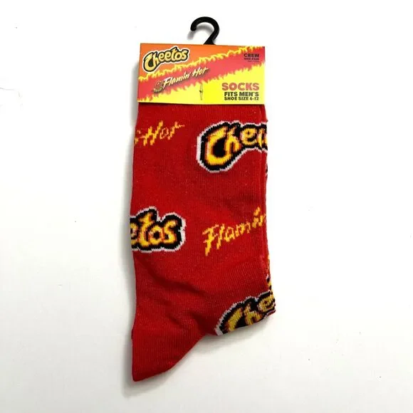 Odd Sox Unisex Flamin Hot Cheetos Snack Chip Novelty Crew Socks Red Yellow