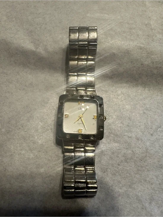 Collezio Silver-Tone Square Quartz Watch | Crystal Accent Bezel | Japan Movement
