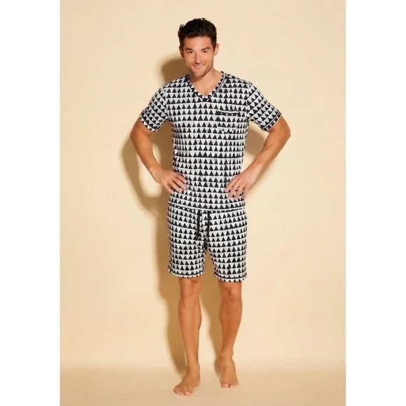 Cosabella Studio 181 Mens Pajama Set Black White Geometric Triangle Sleepwear