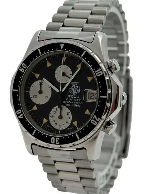 Tag Heuer 37mm Men's 2000 Series Chronograph Black Dial Watch! Ref: 273.206!