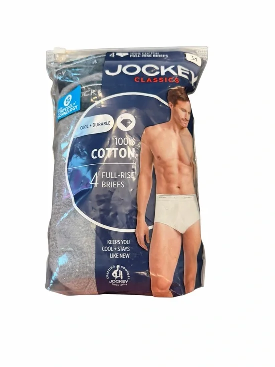 Jockey Classics 100% Cotton Full-Rise Briefs 4 Pack Stay Cool Size 34 New Grey