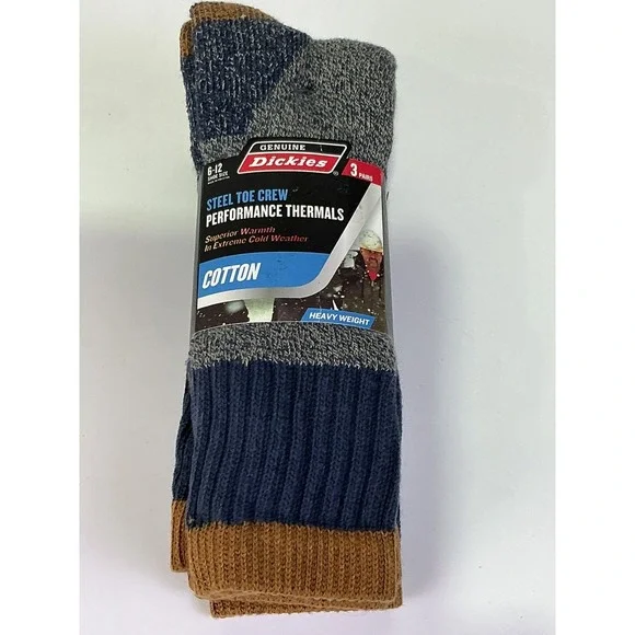 Dickies Steel Toe Crew Thermal Socks 3 Pair Cotton Blend Heavyweight 6-12‎