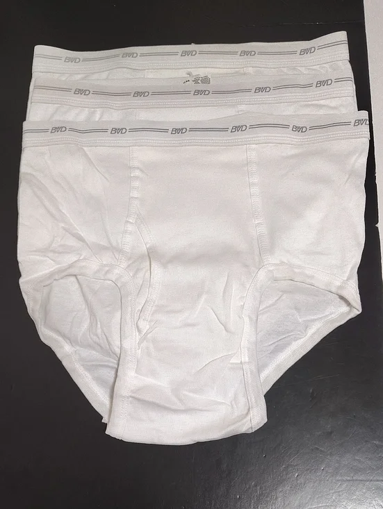 Vintage BVD Men's White Classic Briefs Full Cut - 3 Pack Size L 36-38