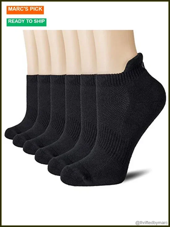 6 Pairs Low Cut Athletic Running Socks with Arch Support - Breathable Cushioned
