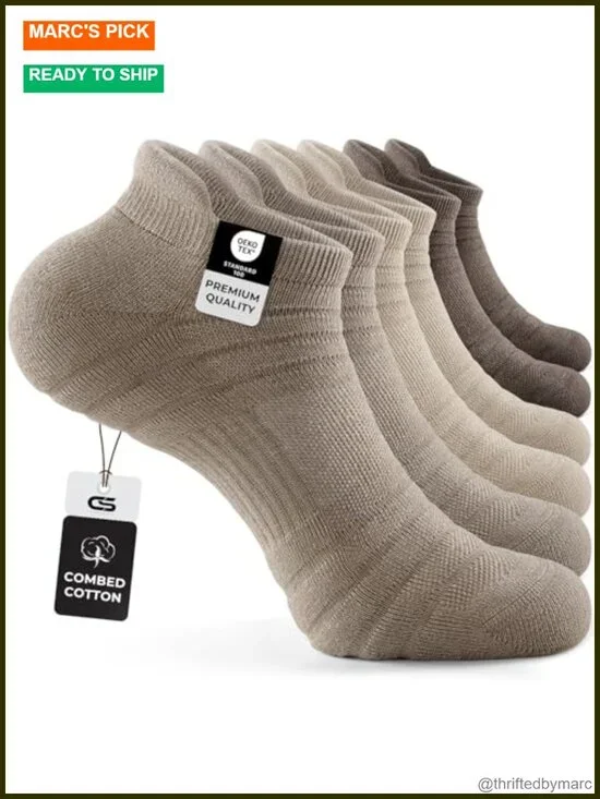6 Pack Athletic Running Ankle Socks Cotton Low Cut Cushioned Anti-Blister Tab