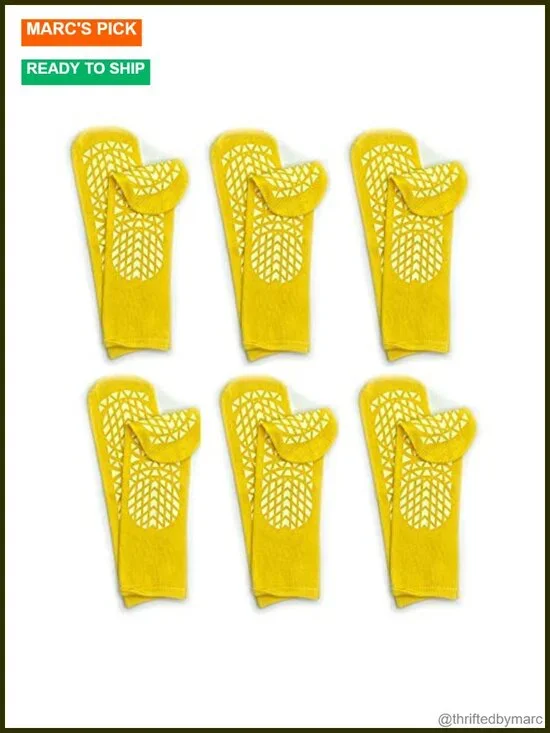 Non Slip Safety Socks with Double-Sided Tread, 6 Pair for Yoga or Hospital Use