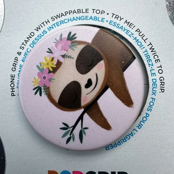 Popsocket Sweet Sloth Flower Swap Top Holder PopGrip Phone Grip iPhone‎ Samsung