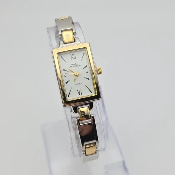 Vtg BOCA‎ CLASSICS Watch Two-Tone Metal Band New Battery 7.25