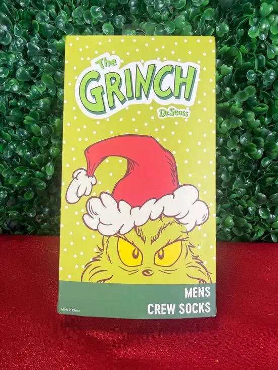 Dr Seuss The Grinch Holiday Character Crew Socks Mens Shoe Size 8-12 Christmas