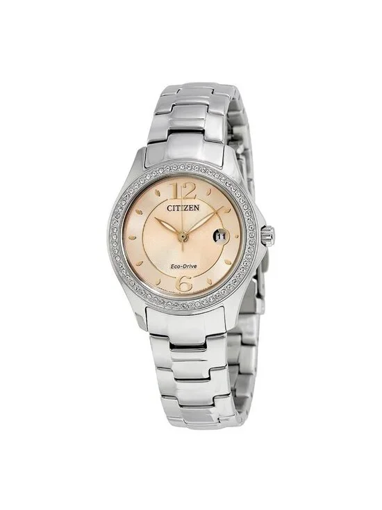 NWT Citizen Silhouette Crystal Eco-Drive Pink Dial Diamond Ladies Watch