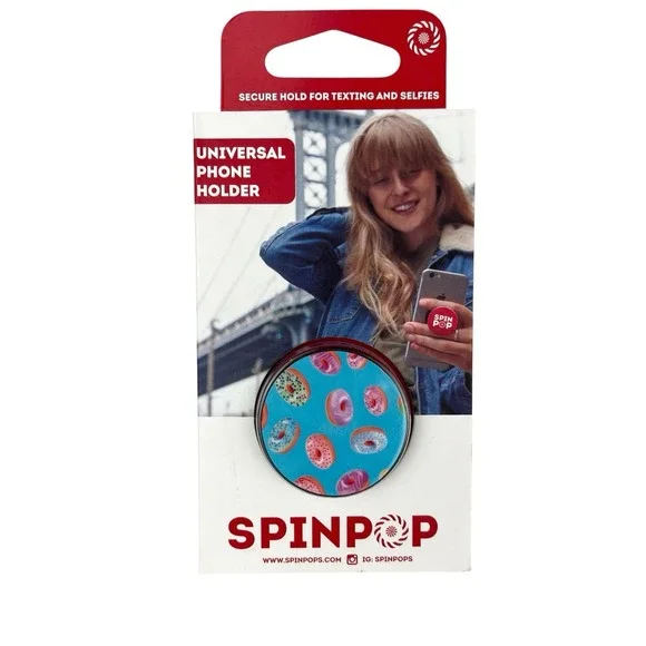 SpinPop Universal Cell Phone Holder Blue Donuts Pop Grip Organizer Stand New‎