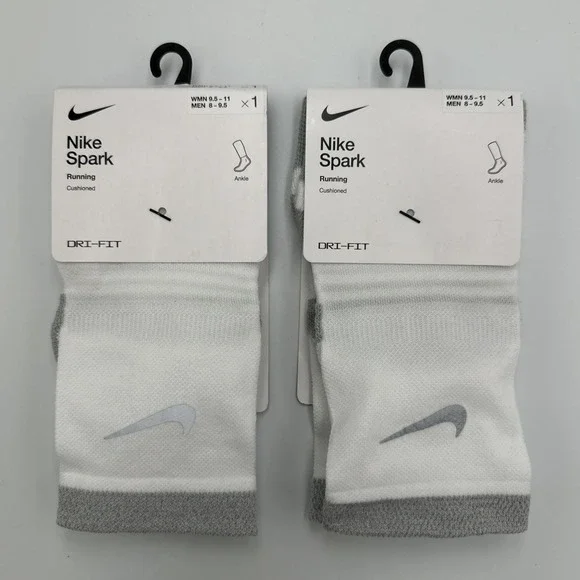 Nike Spark Cushioned Running Ankle Socks - White - Men's 8-9.5 **LOT OF 2 PAIR**