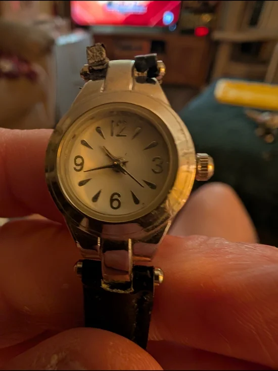 Vintage Silver Women's Analog Watch with Black Leather Strap With Brand New Batt