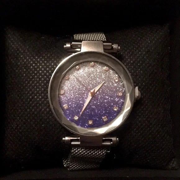 Quartz Glitter Purple/ Army Green Case Cover W/ Grey Straps Waterproof Watch