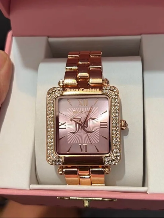 Juicy Couture Rose Gold Crystal Bezel Square Bracelet Watch