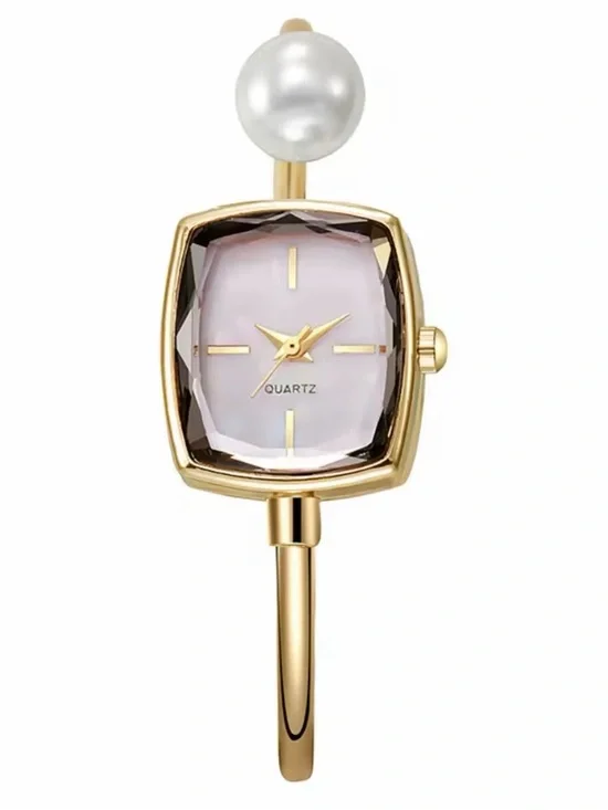 New Kohl’s Gold Pearl Accent Quartz Bangle Watch - Pink Dial
