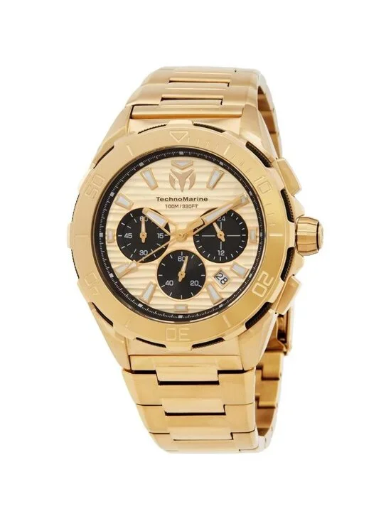 NWT Technomarine Seven Seas Chronograph GMT Quartz Gold Dial Men's Watch