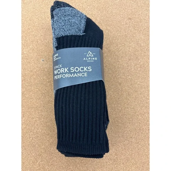 Alpine Design Mens Performance Work Socks 3 Pack Black Gray Large‎ 9-12