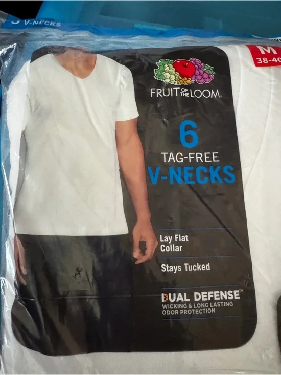 Fruit of the Loom White Men's V-Neck Tees 6 Pack
