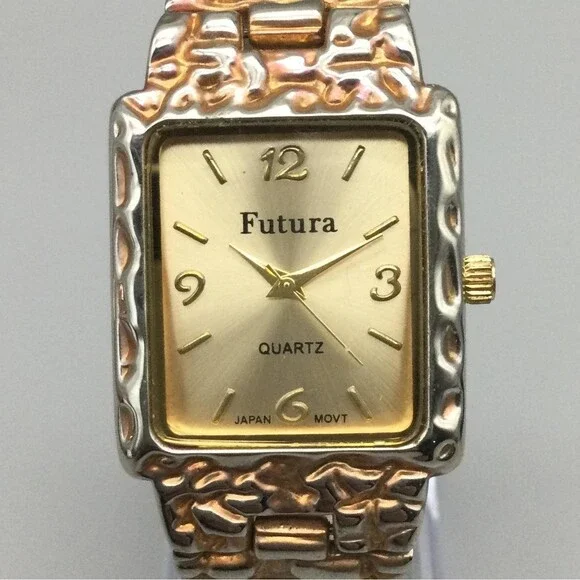 Futura Womens Watch 28mm Nugget Style Two Tone Bracelet 18871 New Battery 7