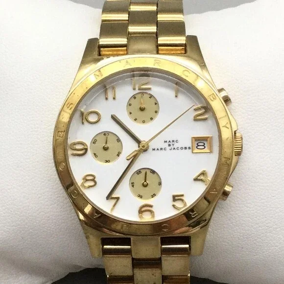 Marc By Marc Jacobs Womens Watch 37mm Gold Tone Chrono MBM3099 New Battery 7.25